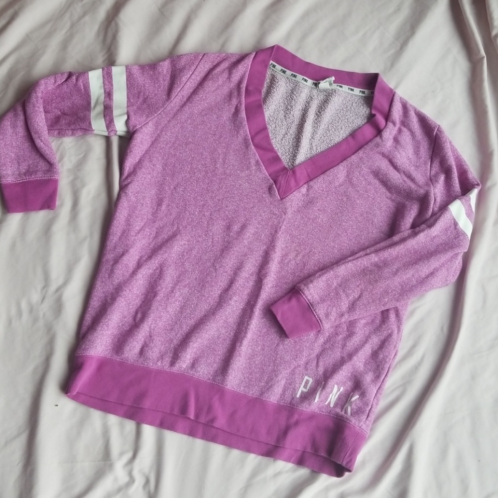 Pink v neck varsity style sweatshirt